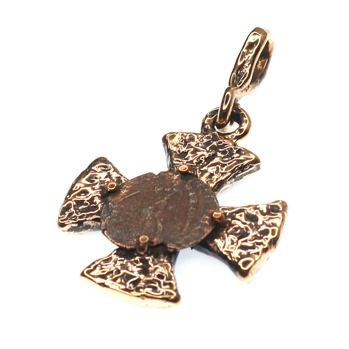 (OOAK015) Bronze Cross with Ancient Roman Coin