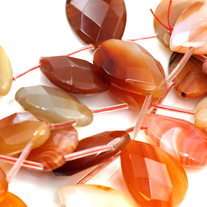 (CARN-037) Faceted Natural Carnelian Teardrops