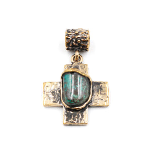 (OOAK021) Bronze Cross with Turquoise Inlay