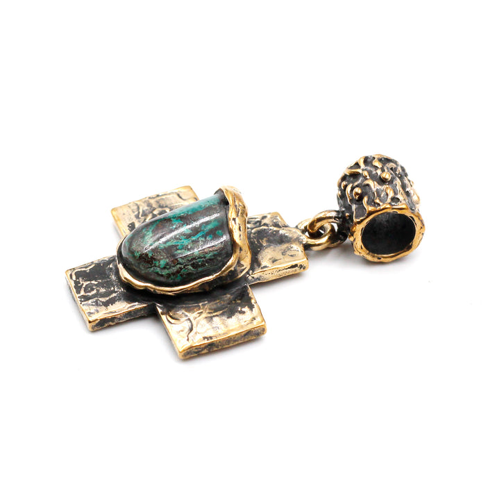 (OOAK021) Bronze Cross with Turquoise Inlay