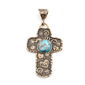 (OOAK019) Bronze Cross with Turquoise Inlay