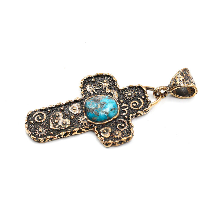 (OOAK019) Bronze Cross with Turquoise Inlay
