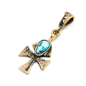 (OOAK022) Bronze Cross with Turquoise Inlay