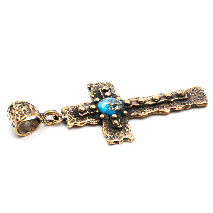 (OOAK020) Bronze Cross with Turquoise Inlay