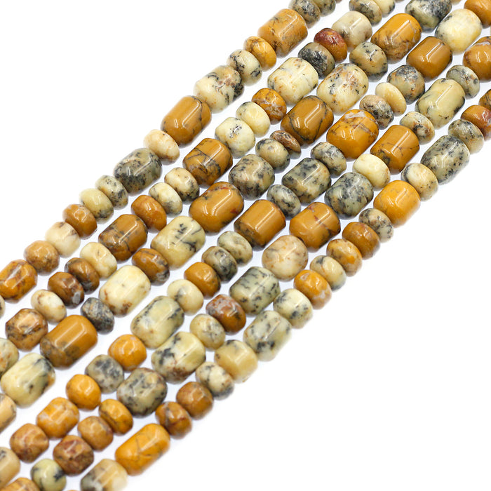 (agate086) 6mm-9mm Graduated Gold Moss Agate Barrels and Roundeles