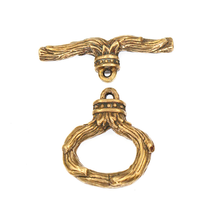 (bzct034-8851) Bronze wood textured toggle clasp.