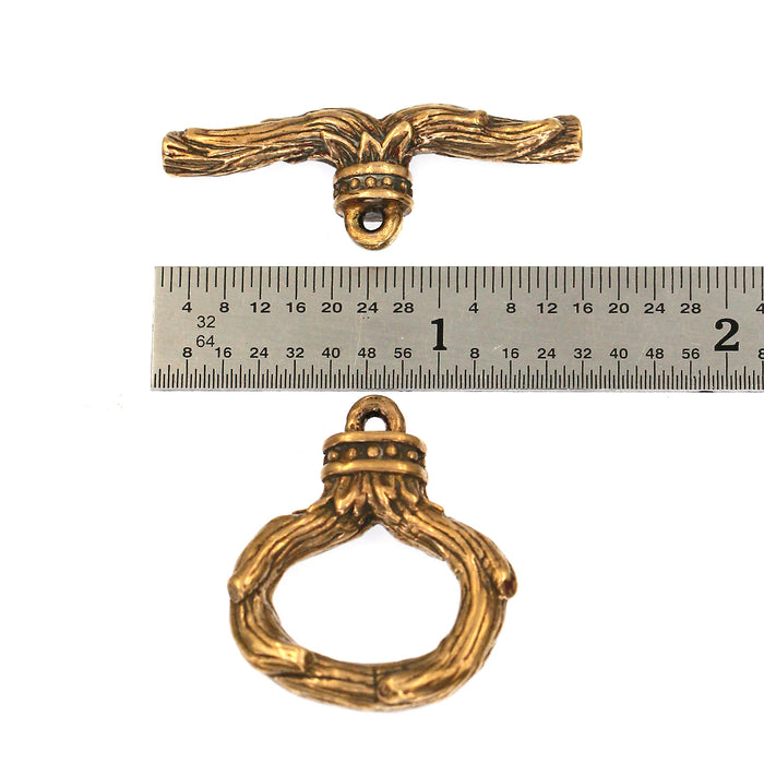 (bzct034-8851) Bronze wood textured toggle clasp.