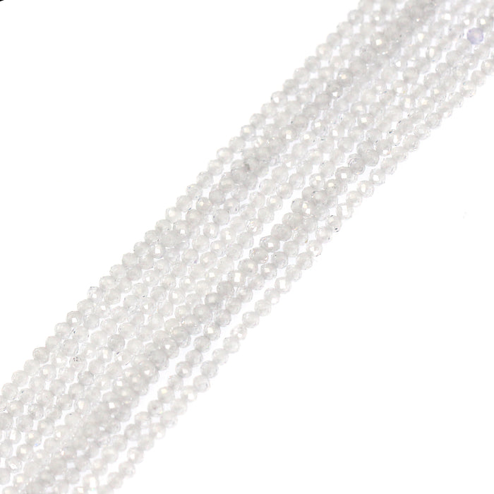A strand of faceted zircon beads approximately 15.5 inches long