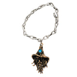 (ABR014) Sterling Silver Bracelet with Bronze Wizard Pendant with Inlay Turquoise