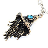 (ABR014) Sterling Silver Bracelet with Bronze Wizard Pendant with Inlay Turquoise
