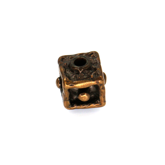 (bzbd013) Bronze Dotted Cube Bead