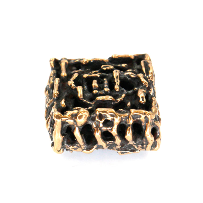 (bzbd098) Large Handmade Textured Solid Bronze Square Bead