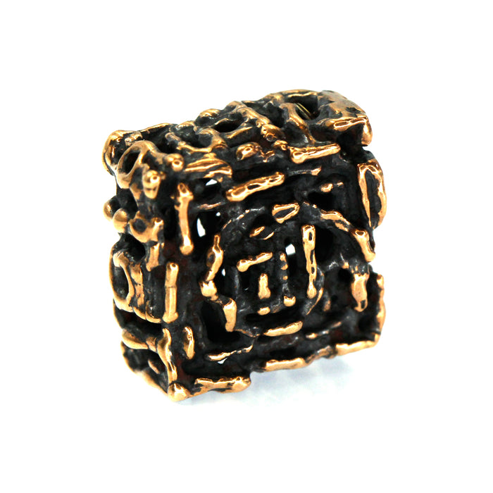 (bzbd098) Large Handmade Textured Solid Bronze Square Bead