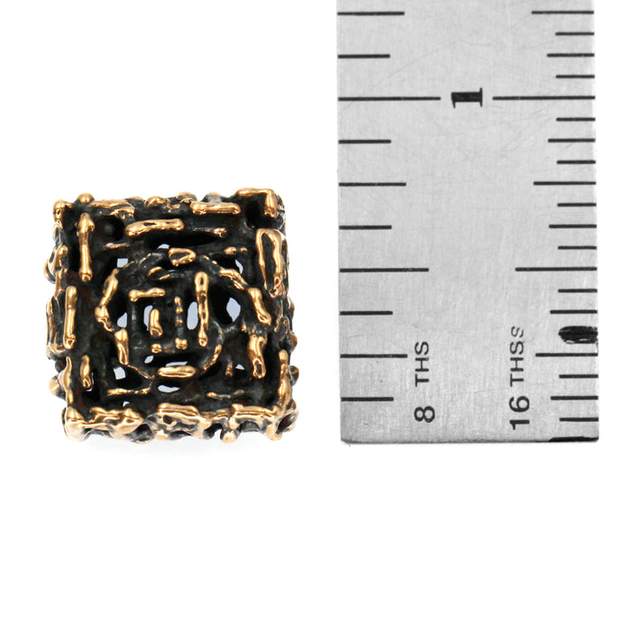 (bzbd098) Large Handmade Textured Solid Bronze Square Bead