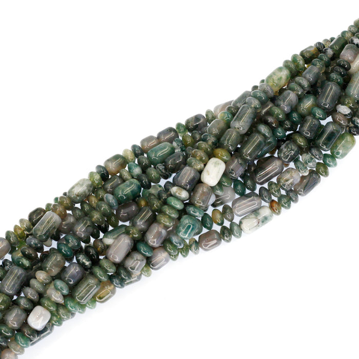 (MOSS-009) 6mm Moss Agate Barrels and Rondelles