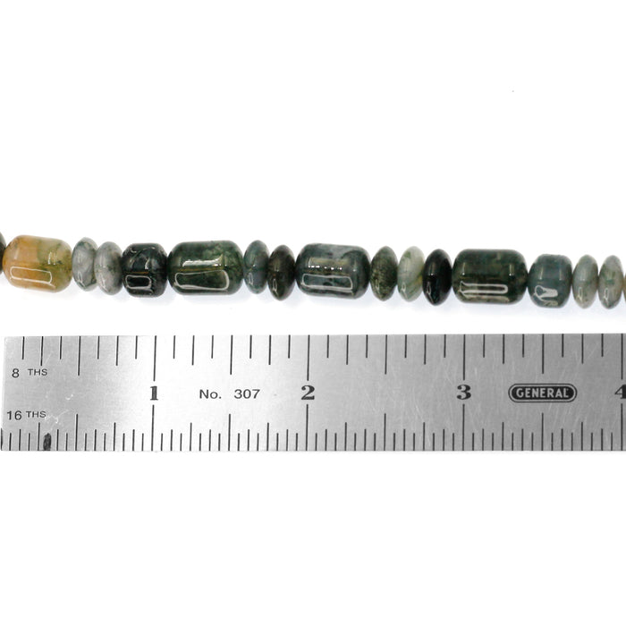 (MOSS-002) 9mm Moss Agate Barrels and Roundels