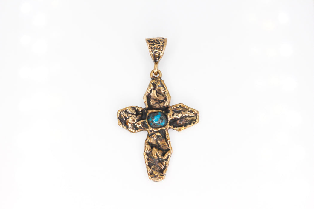 Old World Bronze Cross with Bisbee Az. turquoise