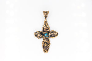 Old World Bronze Cross with Bisbee Az. turquoise