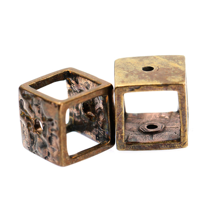 (bzbd077) 13mm Bronze Hollow Cube