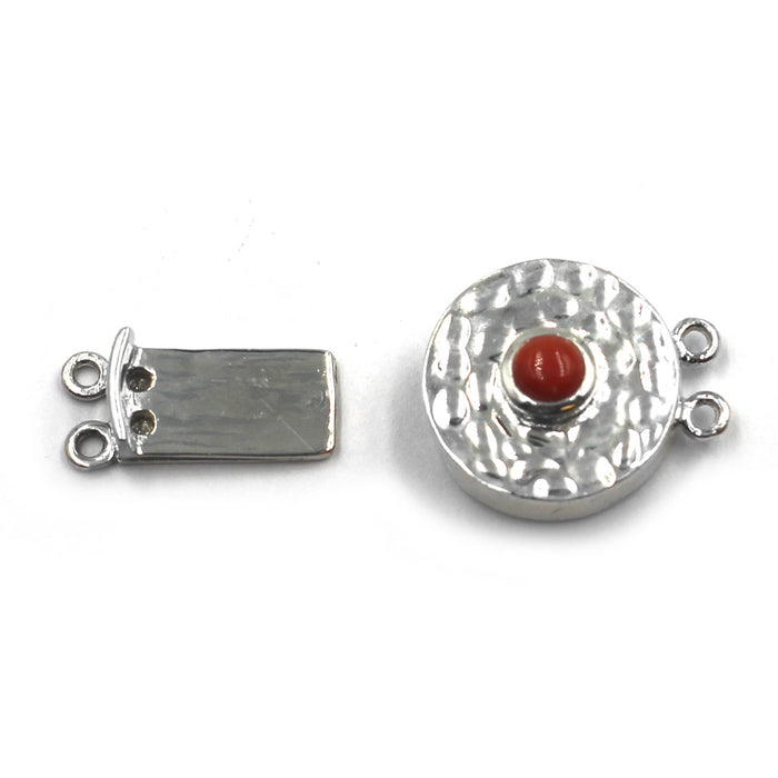 (SCL-019) Two Strand Sterling Box Clasp With Coral