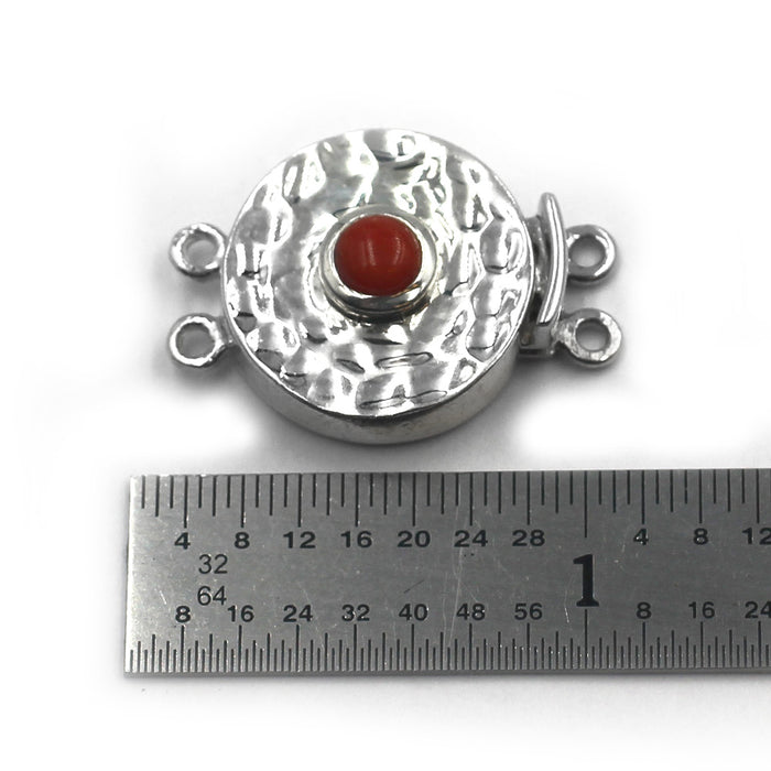 (SCL-019) Two Strand Sterling Box Clasp With Coral