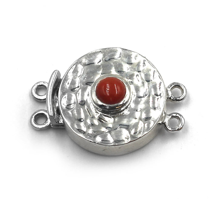 (SCL-019) Two Strand Sterling Box Clasp With Coral