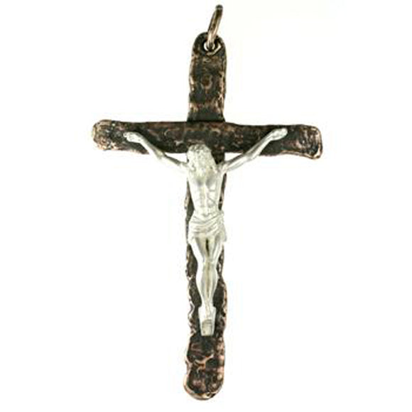 (bzp324-160) Solid Bronze cross w/S. Silver Jesus