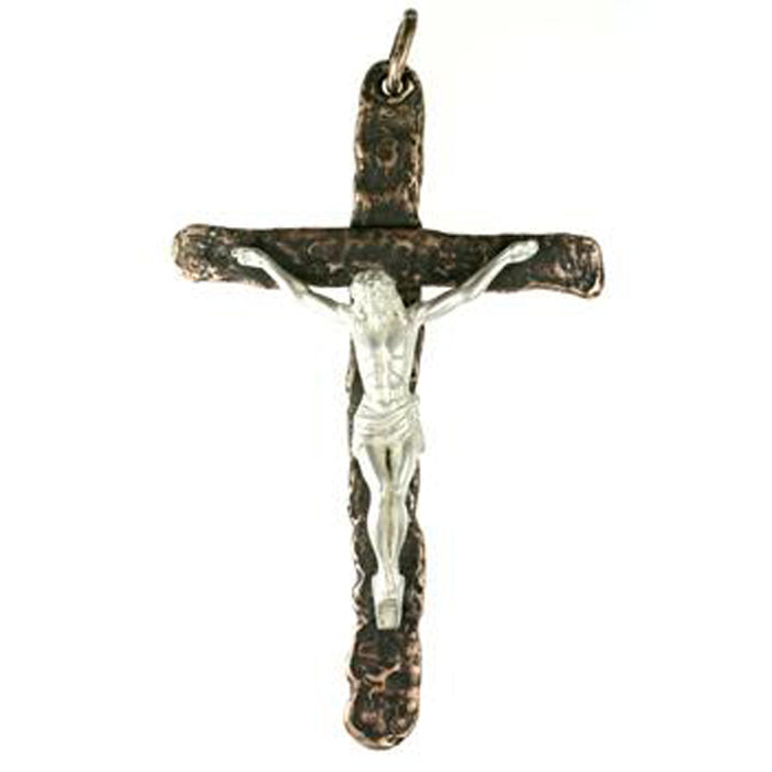 (bzp324) Solid Bronze cross w/S. Silver Jesus