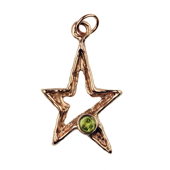 Solid Bronze SC 5pt Star With 6mm Faceted Peridot.