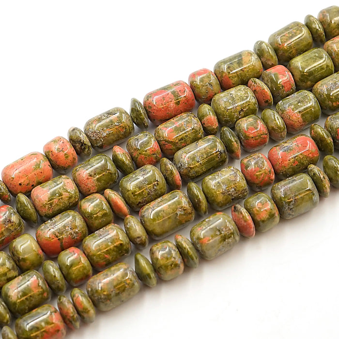 (unakite005) 10x8mm Unakite Barrel and Rondelles