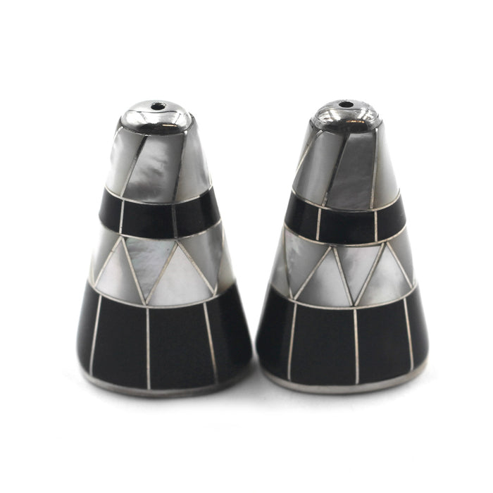 (IC017)  Large Mother of Pearl and Black Onyx Cones