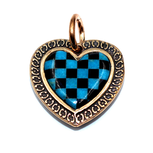(bzp376-N0335S) Bronze Checkerboard Heart Pendant