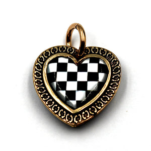 (bzp375-N0335S) Bronze Checkerboard Heart Pendant