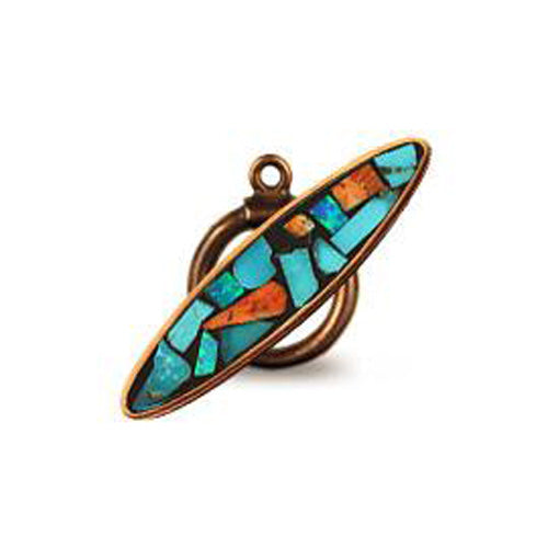 (bzct055-N011) Bronze Inlay Toggle with Turquoise and Spiny Oyster