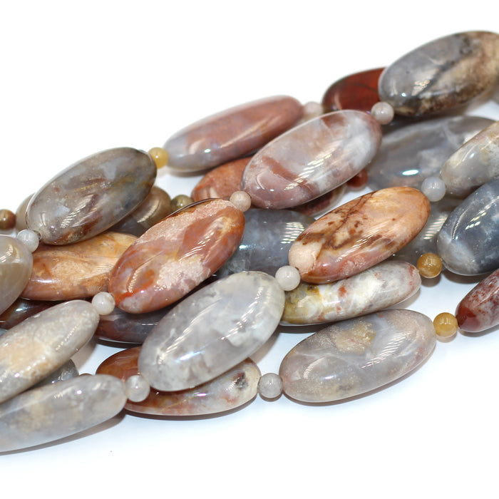 brown flower agate ovals