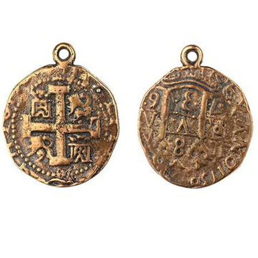 (brzc001-7691) Solid Bronze Replica Spanish Cob Coin. - Scottsdale Bead Supply