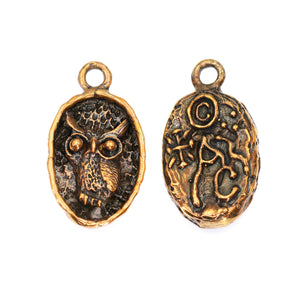 (bzp137-9326) Bronze Owl in a circular frame pendant