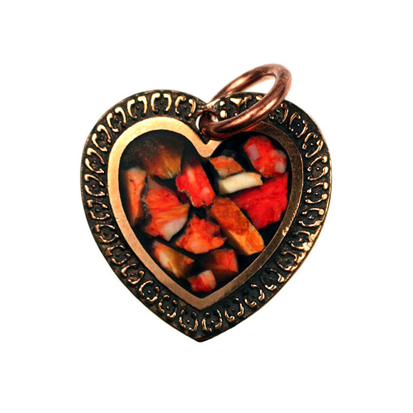 Bronze Heart Pendant with Spiny Oyster Inlay