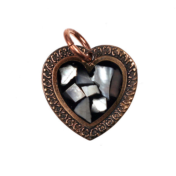Bronze Heart Pendant With Mother of Pearl