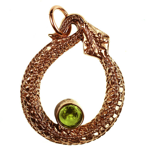 Bronze Snake Round Pendant w/ Peridot Center Stone