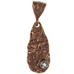 Hand cast Bronze teardrop shape pendant with a bezel set colored stone available in Garnet, Amethyst, Peridot, Citrine and Blue Topaz