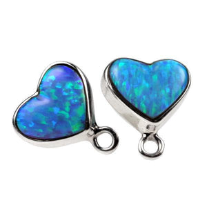 Lt. Blue Synth. Opal Heart Earring Tops