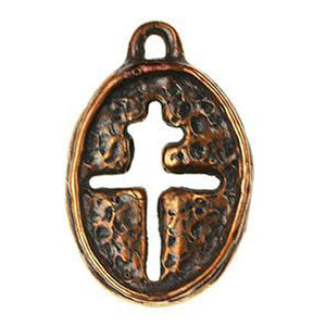 (bzp124-9709) Bronze inset cross in oval frame