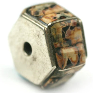 12 mm Hexagon Leopard Jasper Inlay Bead