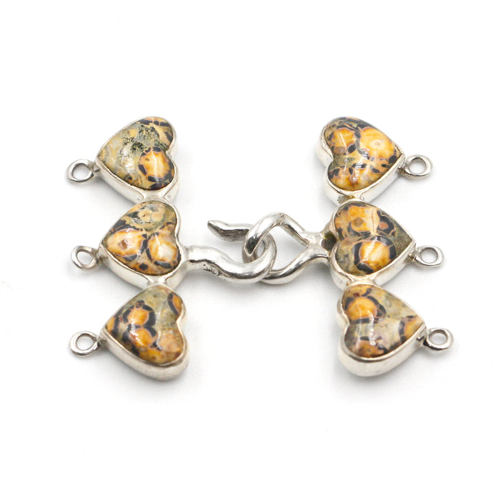 (ICL-052) 3-strd Leopard Skin Jasper Hearts Clasp