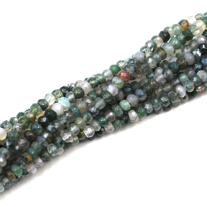 4mm Faceted Moss Agate Rondelles