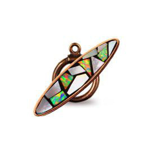 (bzct053-N011) Bronze Inlay Toggle with MOP and Synthetic Opal