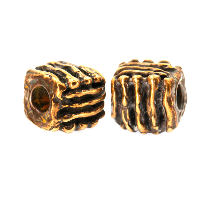 (bzbd194-n0638) 10mm Line Texture Bronze Cube Bead