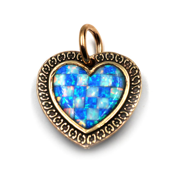 (bzp378-N0335S) Bronze Checkerboard Heart Pendant