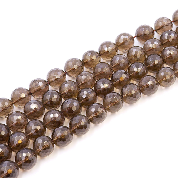 (qtz94)  16MM Round Faceted Smoky Quartz